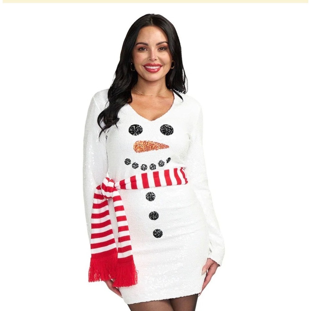 Womens Snowman Sequin Dress Scarf‎ Holiday Christmas Party Costume